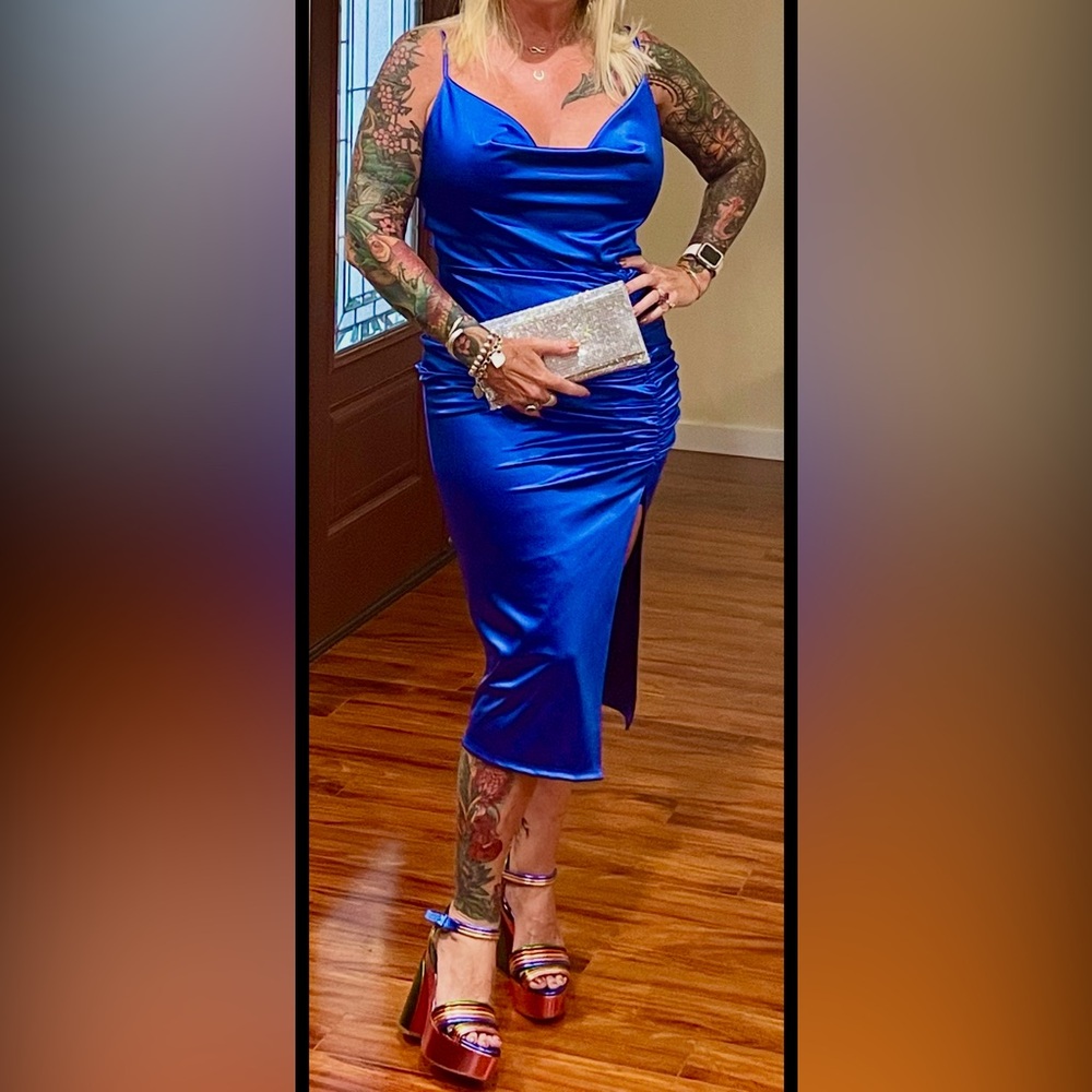 Windsor Royal Blue Satin Midi Dress